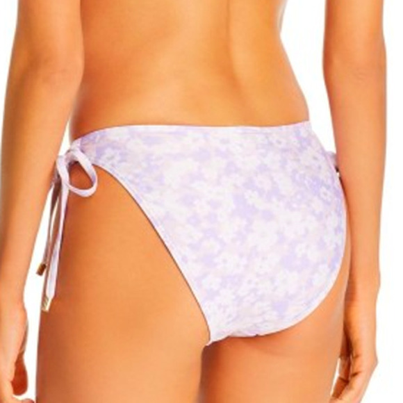 Peony Lavender Fleur Tie Side Bikini Bottom All Over Pattern Mid Rise Purple 6 - Picture 5 of 9